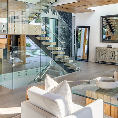 Interior design — contemporary living room finishes and millwork